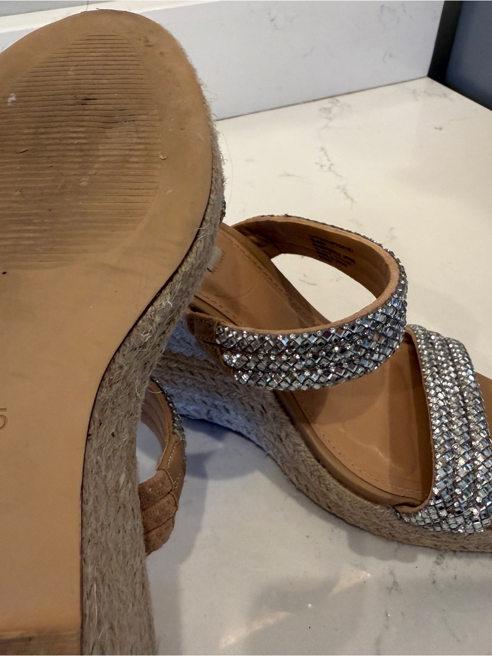 Steve Madden Tan Espadrille Wedges with Silver Crystal Straps - Picture 3 of 5